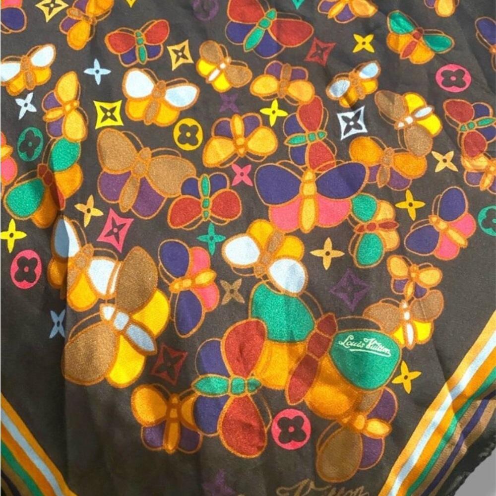 Louis Vuitton multicolor silk butterfly scarf-Takashi Murakami Collaboration - Picture 4 of 7